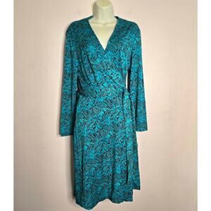 Vintage Diane Von Furstenburg Julian Silk Long Sleeve Wrap Dress Size 12 Teal